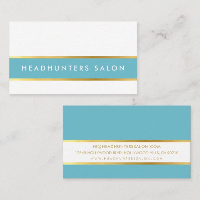 MODERN STRIP skinny band simple slick aqua gold Business Card (Front/Back)