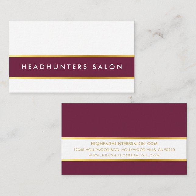 MODERN STRIP skinny band simple slick plum gold Business Card (Front/Back)