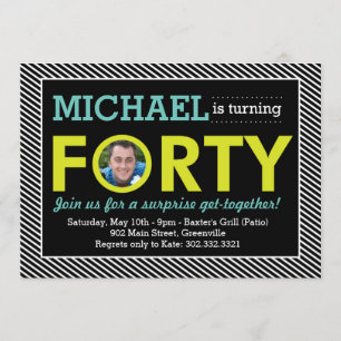 Modern Stripe 40th Birthday Photo Invitation