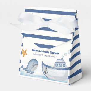 Modern Stripe Ahoy Boy Whale Sailboat Baby Shower Favour Box