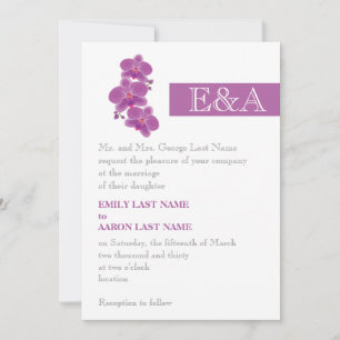 Modern stripe and radiant orchid purple wedding invitation