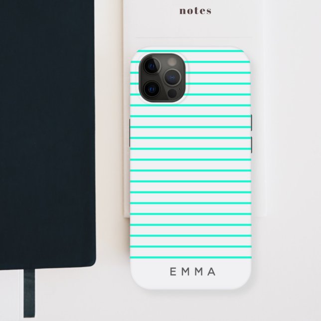 Modern Stripe | Aqua Cyan Fun Contemporary Name Case-Mate iPhone Case (Creator Uploaded)