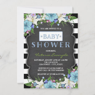 Modern Stripe Boys Chalk Baby Shower Invitation