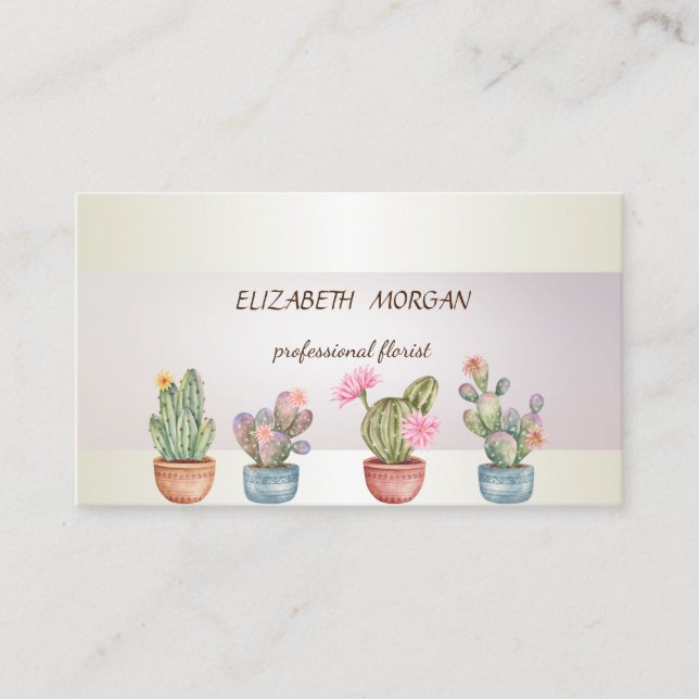 Modern Stripe Cactus Succulent Business Card (Front)