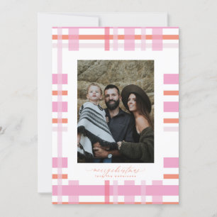Modern Stripe Christmas Colourful Plaid Photo Holiday Card