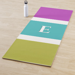 Modern Stripe Colour Block Pink Green Blue Monogra Yoga Mat