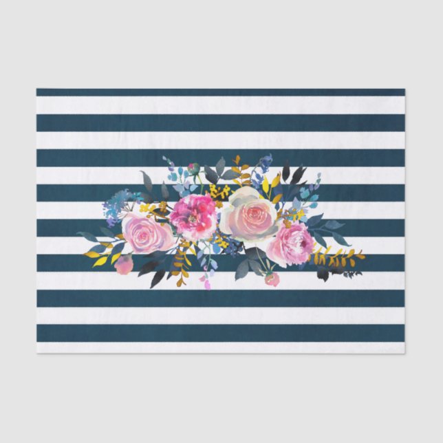 Modern Stripe Floral Pattern Tissue Paper (Front)