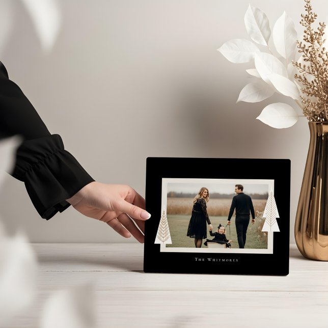 Modern Stripe Frame Evergreen Christmas Tree Photo (Modern Stripe Frame Evergreen Christmas Tree Photo)