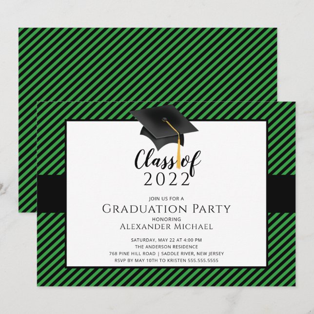 Modern Stripe Grad Cap Graduation Party  Invitatio Invitation (Front/Back)