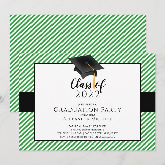 Modern Stripe Grad Cap Graduation Party  Invitatio Invitation (Front/Back)