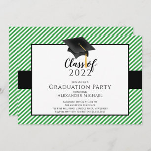 Modern Stripe Grad Cap Graduation Party  Invitatio Invitation