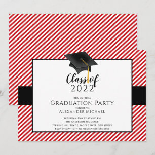 Modern Stripe Grad Cap Graduation Party  Invitatio Invitation