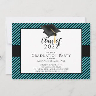 Modern Stripe Grad Cap Graduation Party  Invitatio Invitation