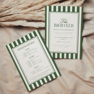 Modern Stripe Green Bachelorette Weekend Itinerary Invitation