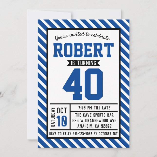 Modern Stripe Male 40th Birthday Invitation (Front)