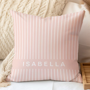 Modern Stripe Minimal Blush Pink Personalised Name Cushion