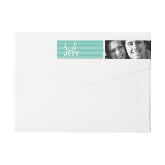 Modern Stripe Mint Your Photo Christmas Wrap Around Label (Back)