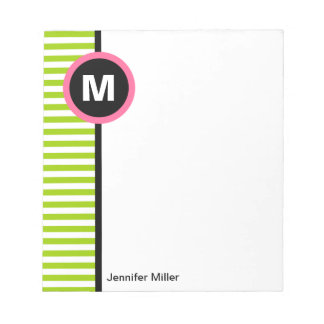 Modern Stripe Monogram Memo Note Pad - Green/White