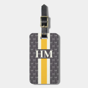 Modern Stripe Monogram w/ Designer Pattern Grey Luggage Tag
