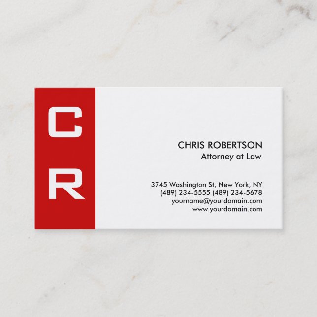 Modern Stripe Monogram White Custom Business Card (Front)
