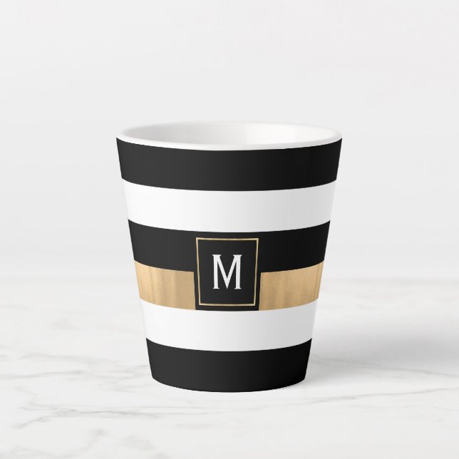 Modern Stripe Monogrammed Latte Mug (Front)