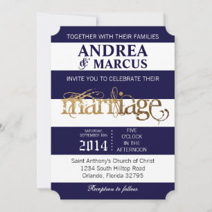 Modern Stripe Navy White 5x7 Wedding Invitation