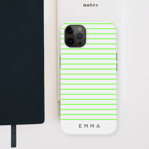 Modern Stripe   Neon Lime Green Funky Trendy Name Case-Mate iPhone Case
