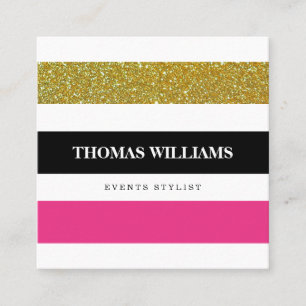 Modern Stripe Pattern colourful gold glitter Square Business Card
