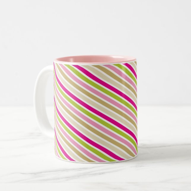MODERN STRIPE PATTERN festive pink gold green Two-Tone Coffee Mug (Front Left)