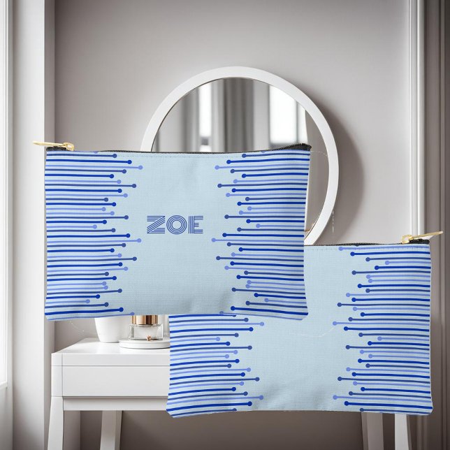 Modern stripe pattern on pale blue personalised  accessory pouch (Creator Uploaded)