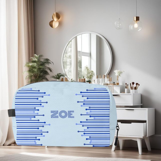Modern stripe pattern on pale blue personalised  dopp kit (Creator Uploaded)