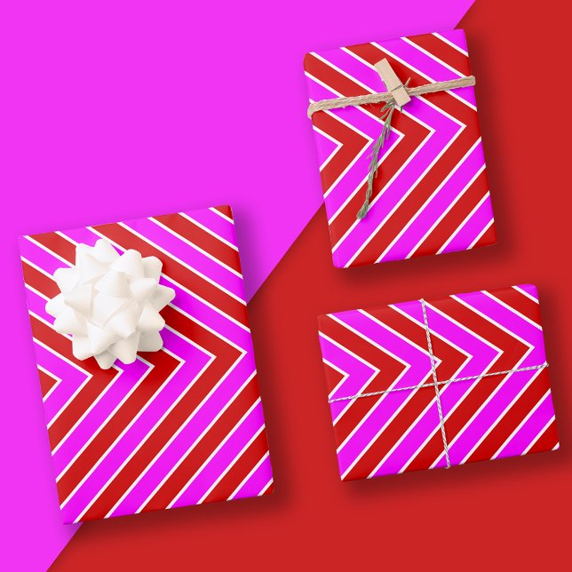 Modern Stripe Pattern Red Hot Pink Wrapping Paper Sheet (Creator Uploaded)