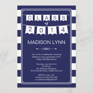 Modern Stripe Pennant Bunting Graduation Party Invitation