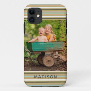 Modern Stripe Personalised Name Add Your Own Photo iPhone 11 Case