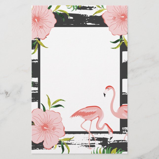 Modern Stripe Pink Flamingo Stationery (Front)