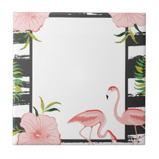 Modern Stripe Pink Flamingo Tile
