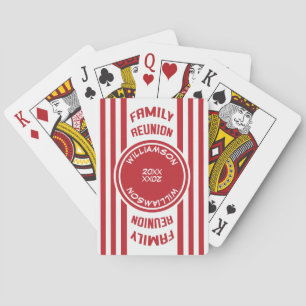 Modern Stripe Red Family Reunion Monogram Playing Cards