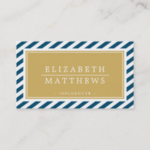 MODERN STRIPE stylish border navy gold white Business Card