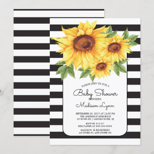 Modern Stripe Sunflower Baby Shower Invitation
