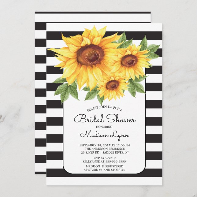 Modern Stripe Sunflower Bridal Shower Invitation (Front/Back)