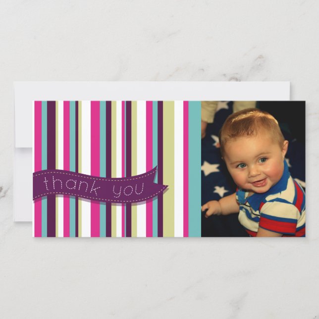 Modern Stripe Thank You Baby Birthday Photocard (Front)