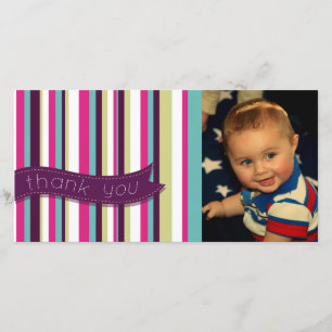 Modern Stripe Thank You Baby Birthday Photocard Card