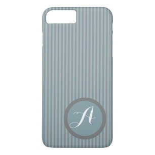 Modern Striped Blue Monogram Phone Case