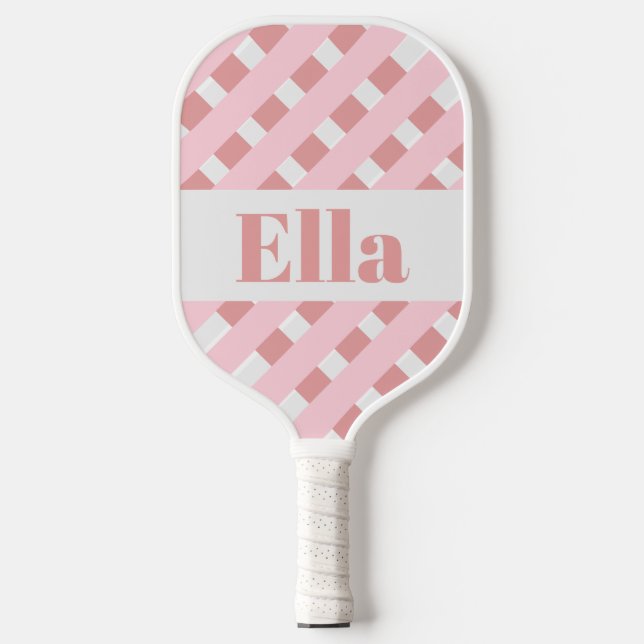 Modern Striped Blush Pink Monogram Pickleball Padd Paddle (Front)