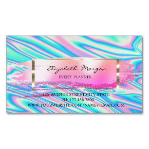 Modern Striped,Brush Stroke,Gold Frame Holographic Magnetic Business Card