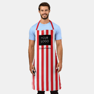 Modern Striped Custom Business Logo Red White  Apron