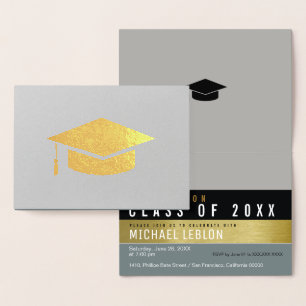 modern, striped & elegant graduate . grad gold foil card