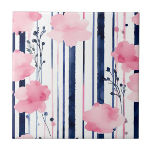 Modern Striped Floral Pattern Tile
