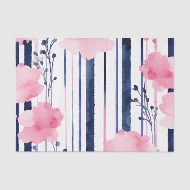 Modern Striped Floral Pattern Tissue Paper (Front)