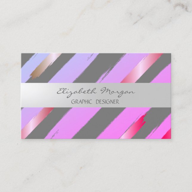 Modern,Striped,Foil Brush Stroke Business Card (Front)